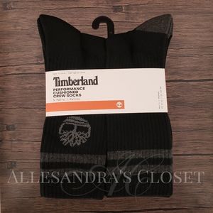 Timberland Socks Men's Black Performance Cushioned Crew Socks Logo 5 Pairs